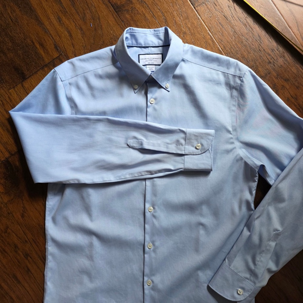 Charles Tyrwhitt Mens Extra Slim Fit Non-Iron Dress Shirt Light Blue 16/35 41/89